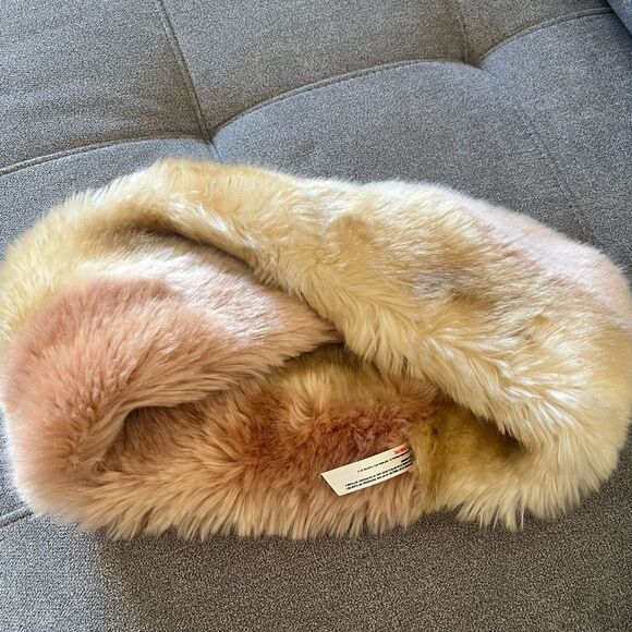 Anthropologie Renata Ombre Faux Fur Cowl Scarf in Neutral Pink Rose NWOT